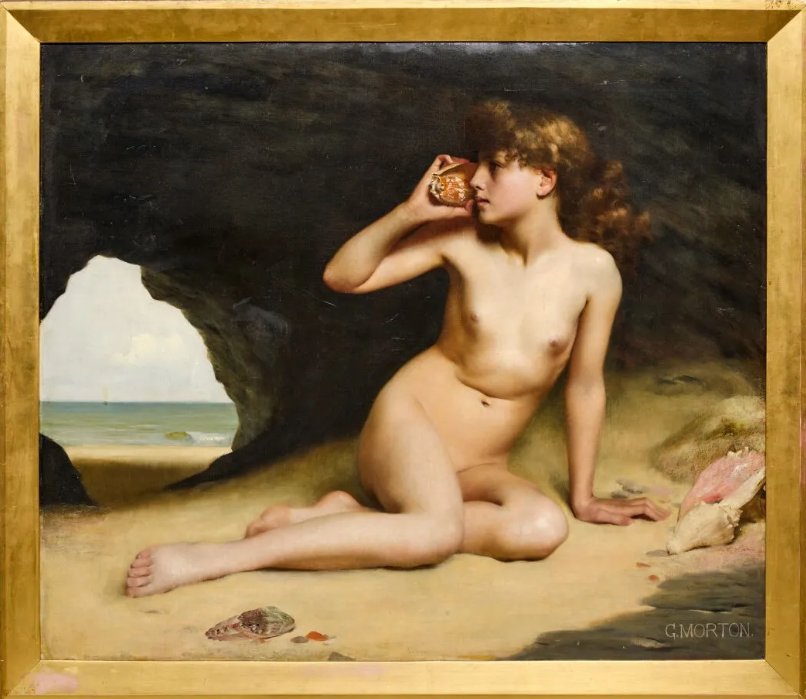 Georges Morton - 115 X 100 - XIXeme -Portrait Jeune Fille Au Coquillage-photo-2