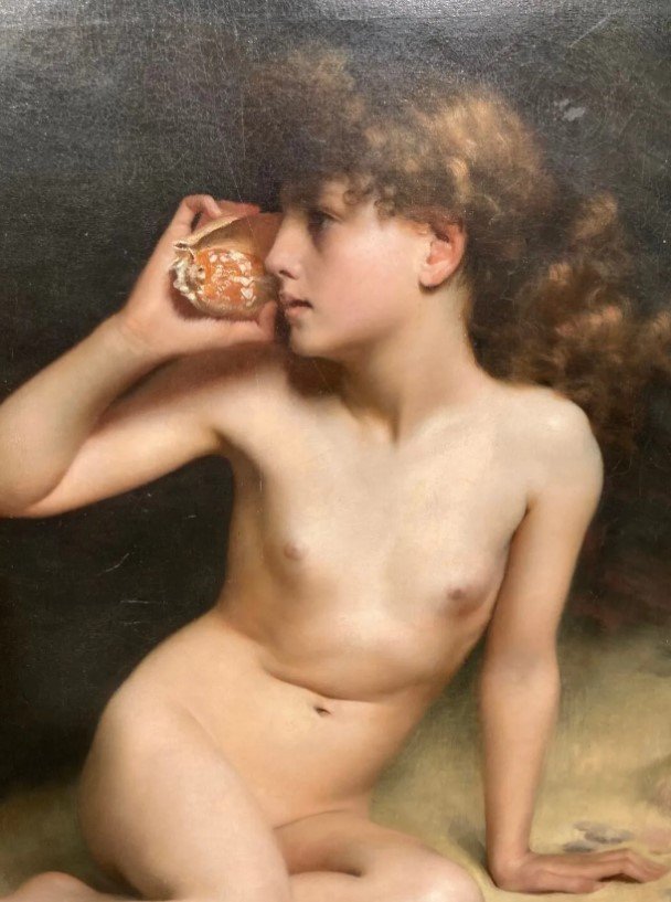 Georges Morton - 115 X 100 - XIXeme -Portrait Jeune Fille Au Coquillage-photo-3