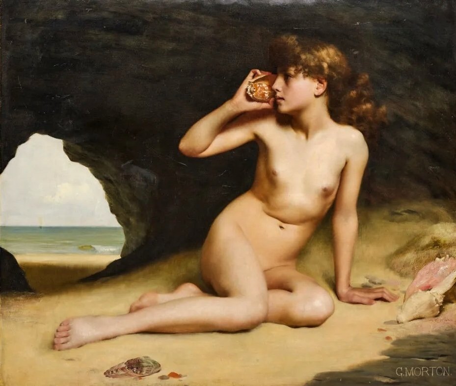 Georges Morton - 115 X 100 - XIXeme -Portrait Jeune Fille Au Coquillage