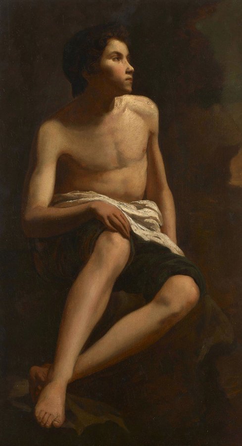Jeune Homme Au Pagne d'Aprés Murillo Portrait XIX Hsb-photo-3