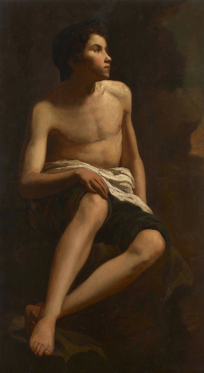 Jeune Homme Au Pagne d'Aprés Murillo Portrait XIX Hsb