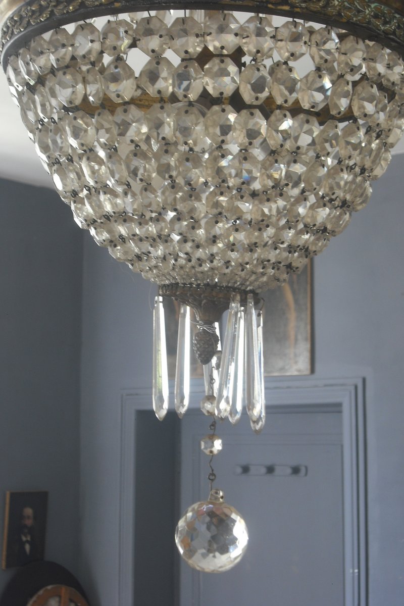 Grand Lustre Corbeille,  Montgolfière 105 X 30 Cristal / Bronze-photo-3