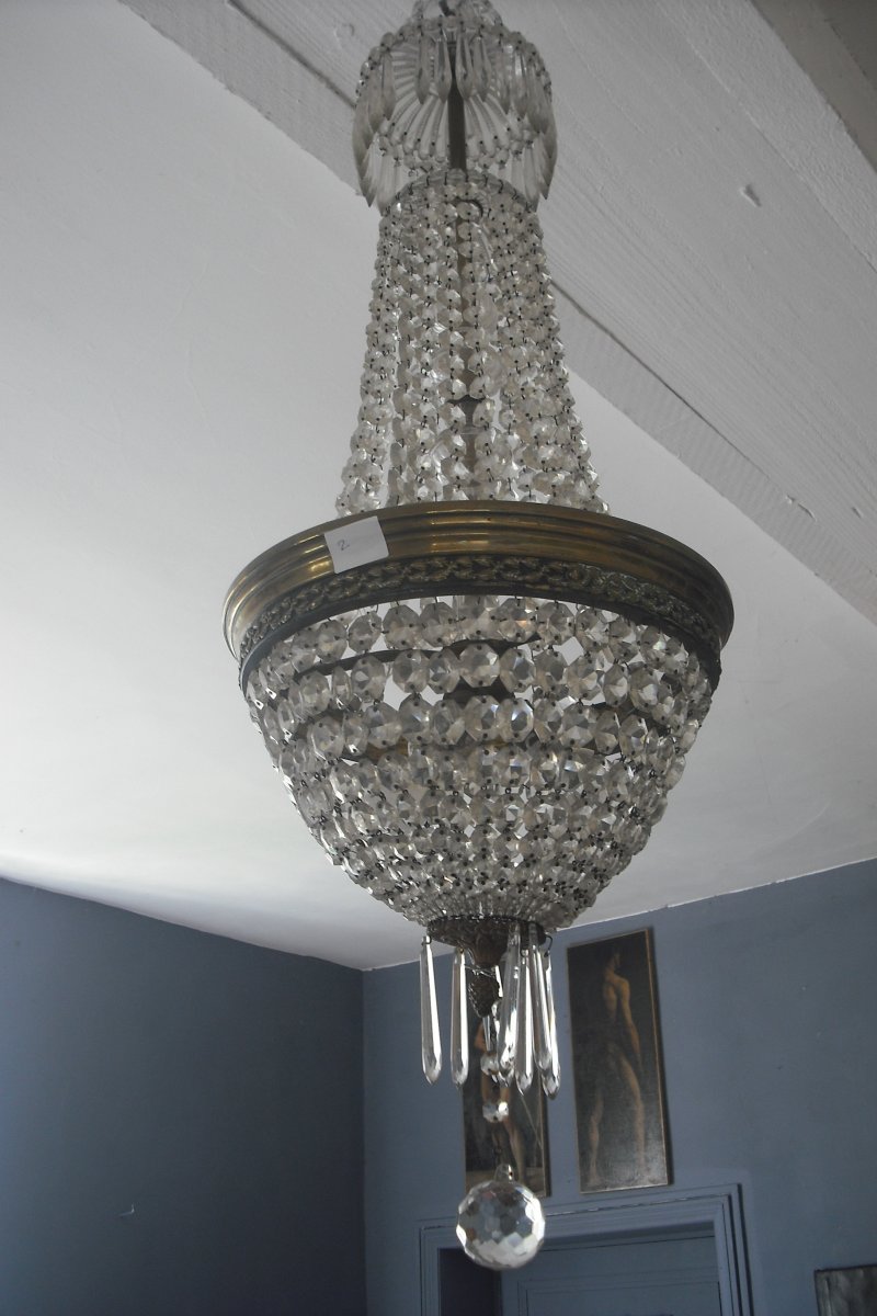 Grand Lustre Corbeille,  Montgolfière 105 X 30 Cristal / Bronze-photo-3