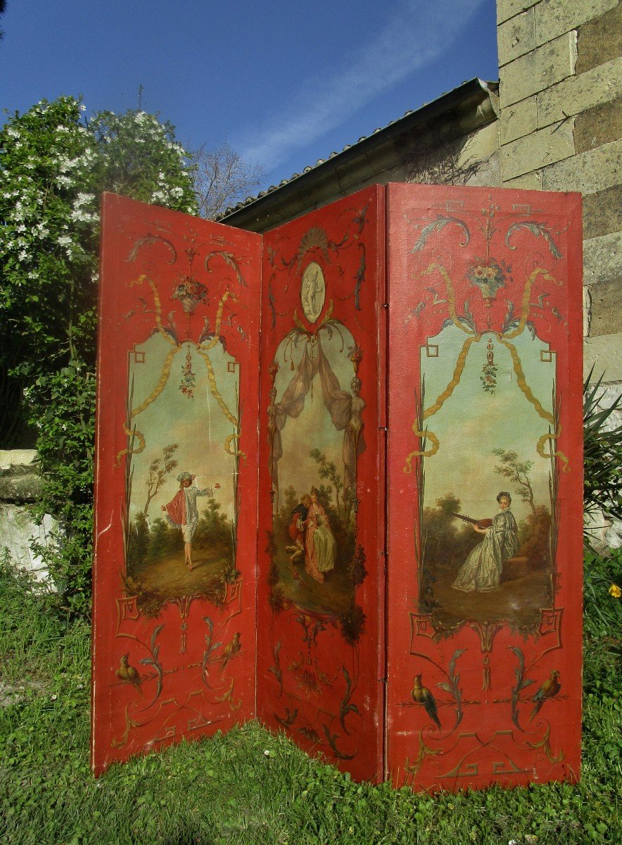 Large 3-leaf Screen – Gallant Scenes – 163.5 X 163.5 Cm.