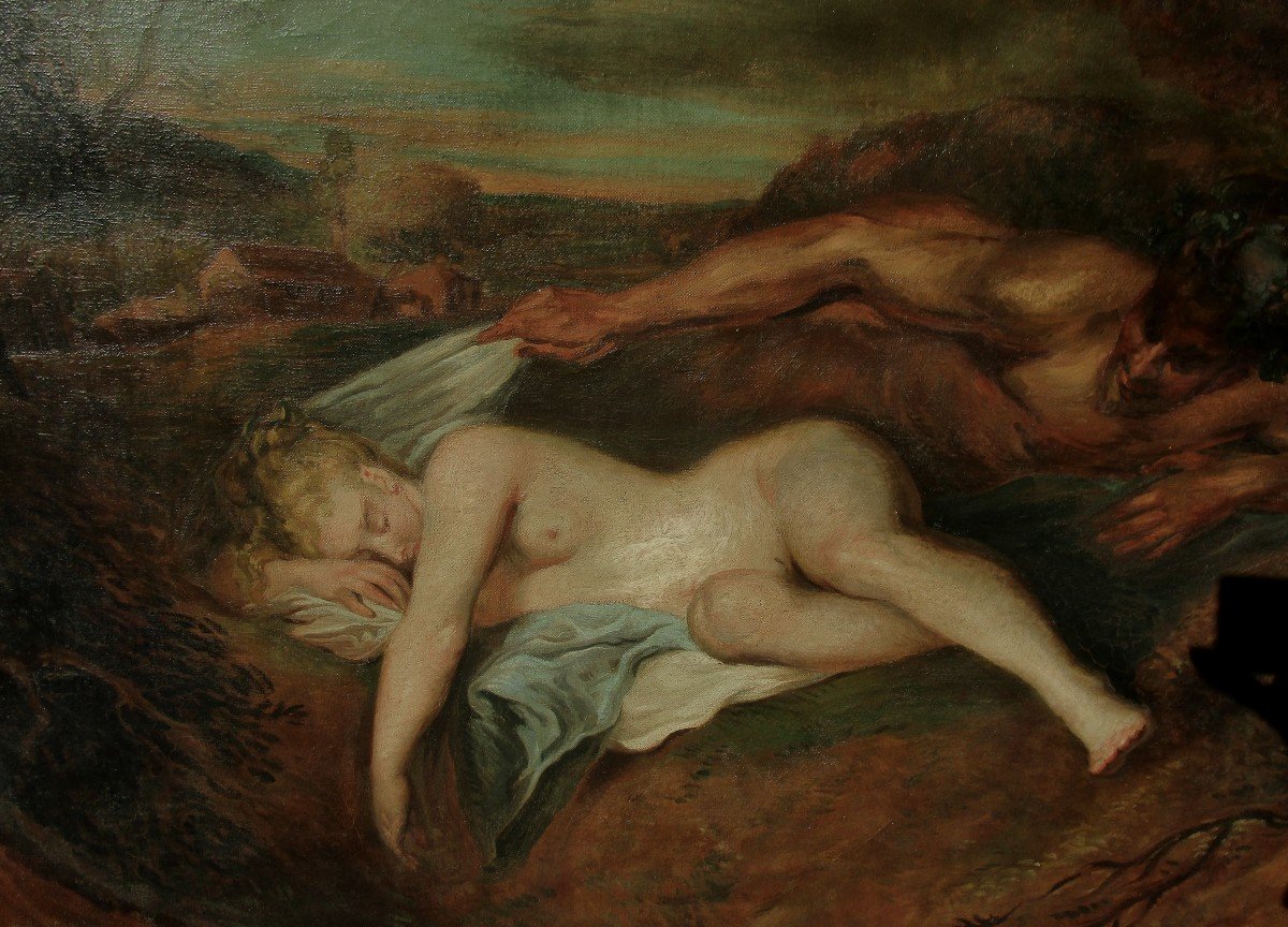 Imposante Hst Jupiter / Antiope 108 X 92 D’aprés Watteau-photo-7