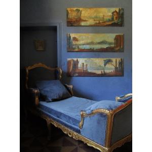 Charming Triptych Of Landscape 143 X 45-top Door - Woodwork XIX