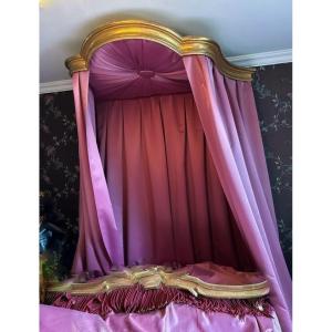 Imposant Ciel de Lits Doré à la feuille 162 cm - Garniture Satin de soie