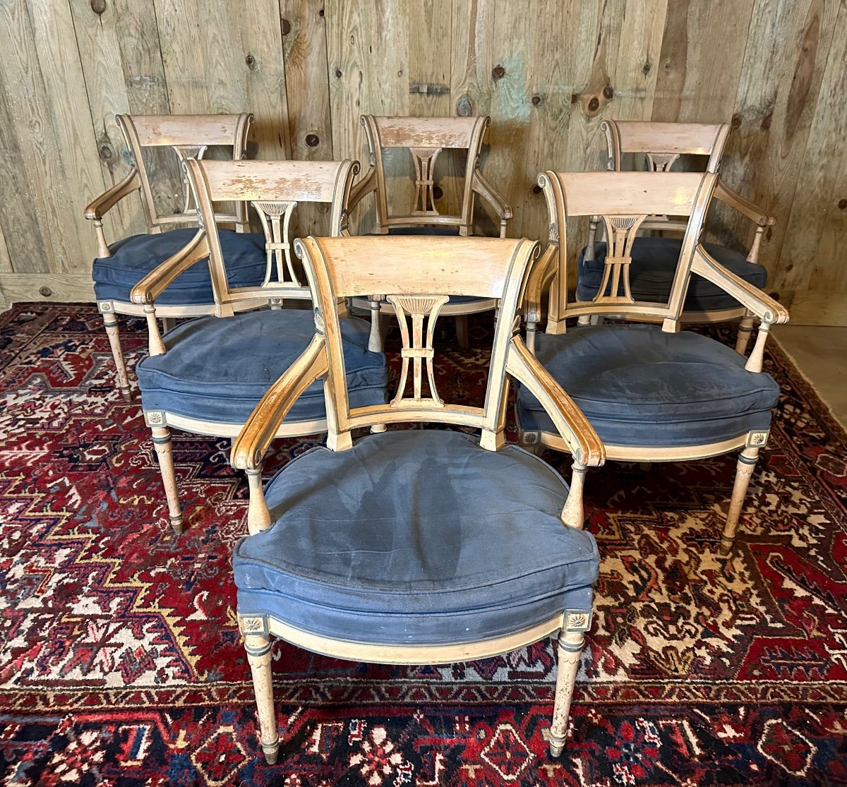 Suite Of Six Directoire Style Lacquered Armchairs.