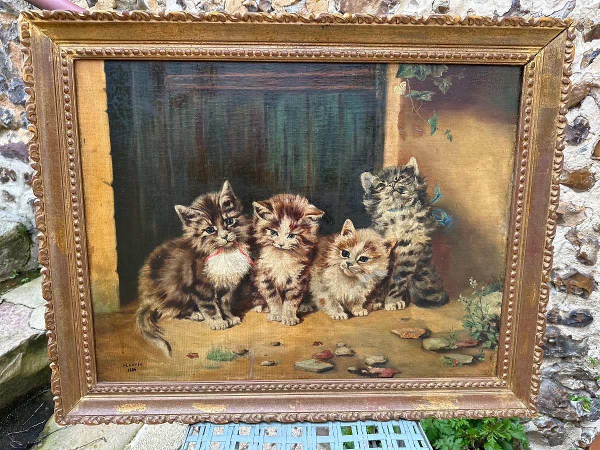 "the Four Little Cats" Hst De Charles - Auguste Mengin. (1853-1933).-photo-2