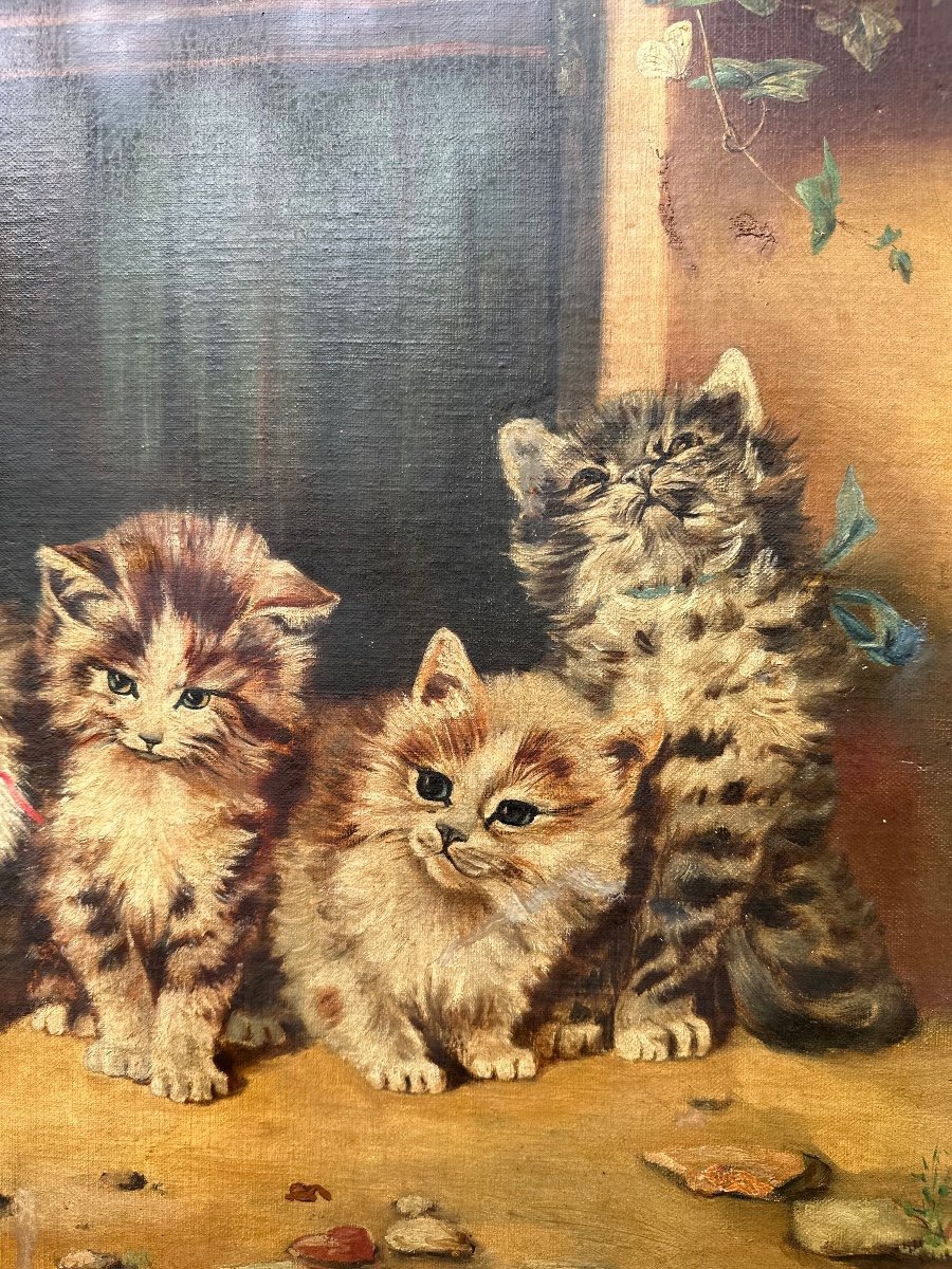 "the Four Little Cats" Hst De Charles - Auguste Mengin. (1853-1933).-photo-3