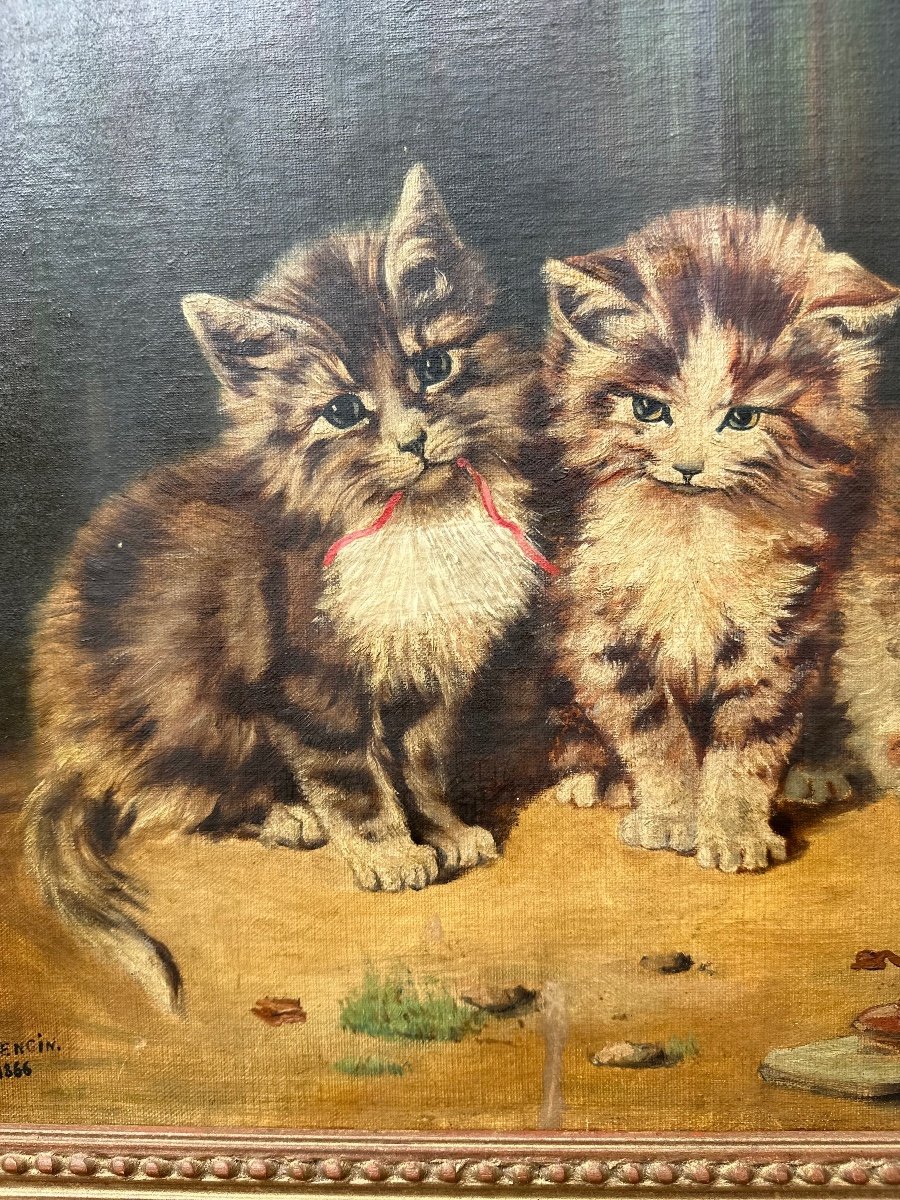 "the Four Little Cats" Hst De Charles - Auguste Mengin. (1853-1933).-photo-4