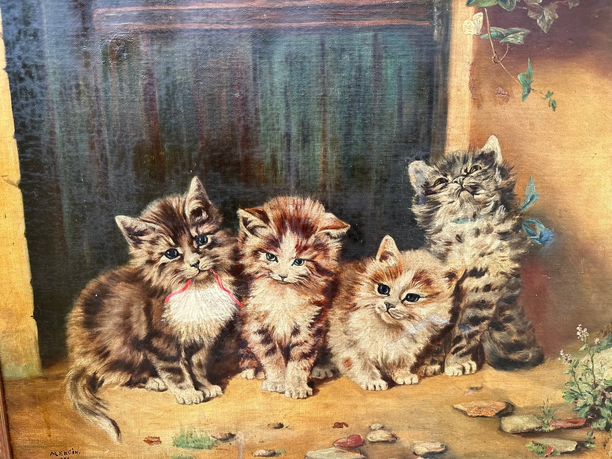 "the Four Little Cats" Hst De Charles - Auguste Mengin. (1853-1933).