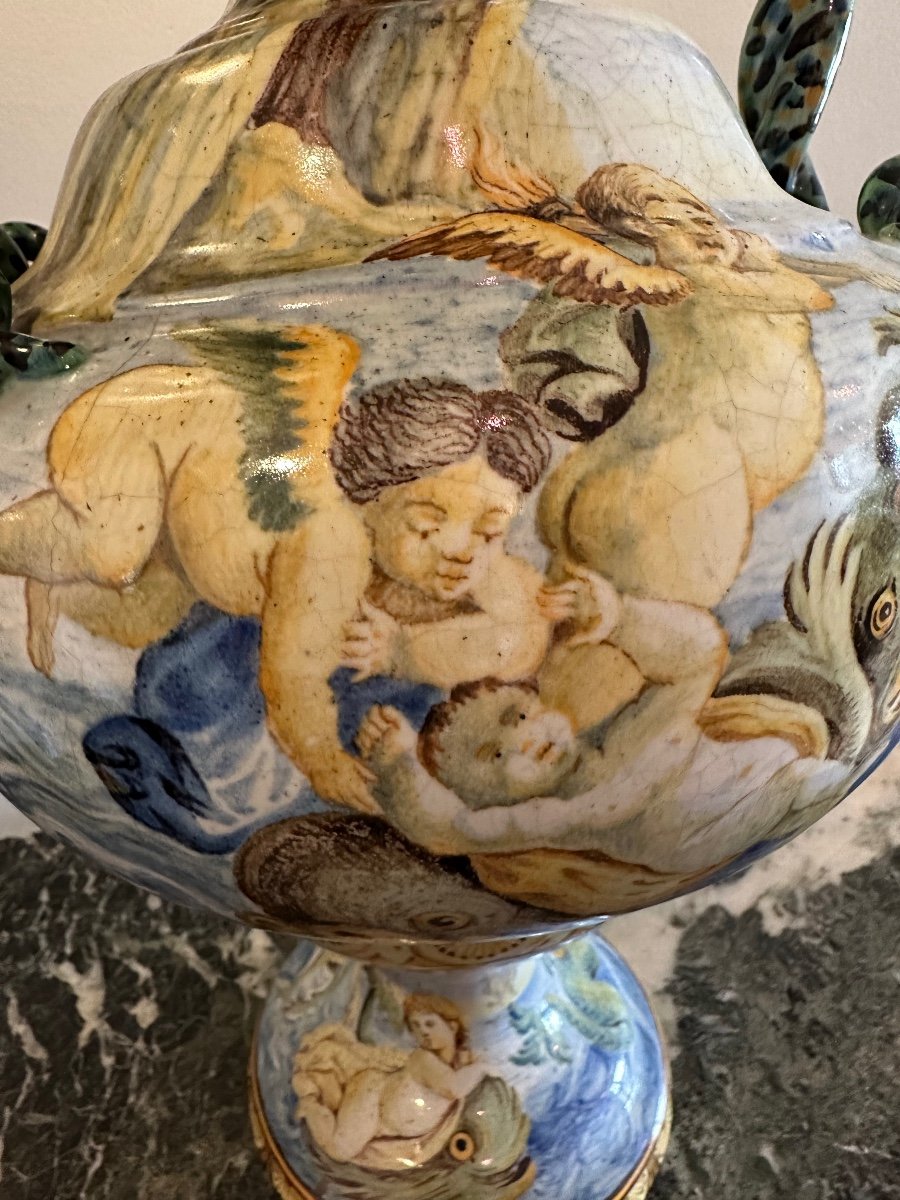 Grand Vase D’ Urbino, Majolique Italienne D’époque XIX  ème. -photo-4