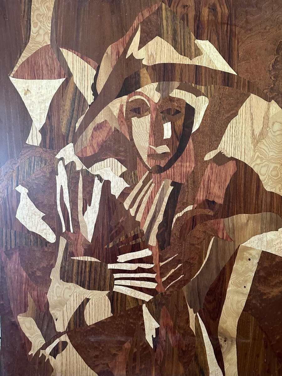 Marquetry Panel "the Harlequin".-photo-3