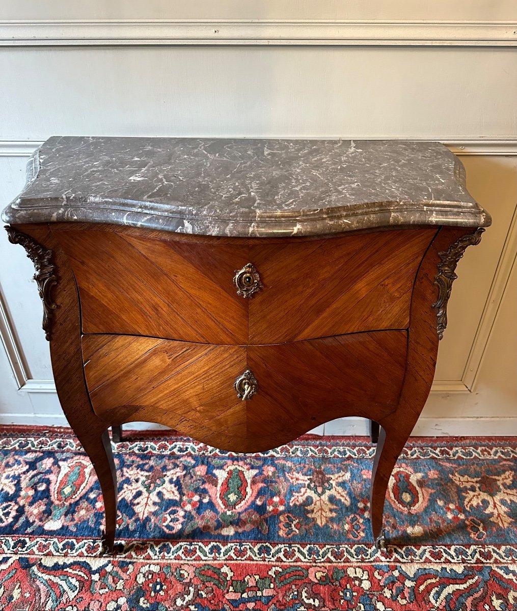 Small Louis XV Commode From Early XIXth Century. In Marquetry.-photo-2