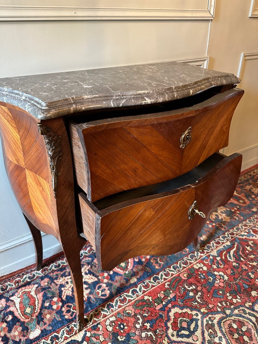 Small Louis XV Commode From Early XIXth Century. In Marquetry.-photo-3