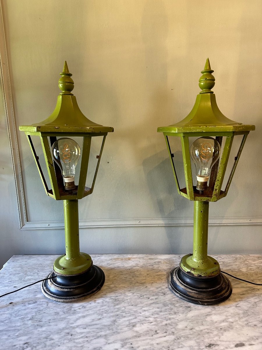 Paire De Lampes En Tôle XIX ème. -photo-4