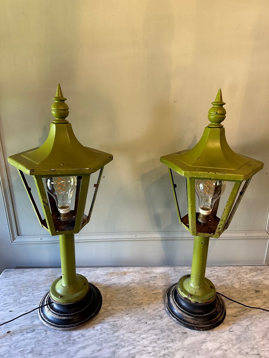 Paire De Lampes En Tôle XIX ème. -photo-1
