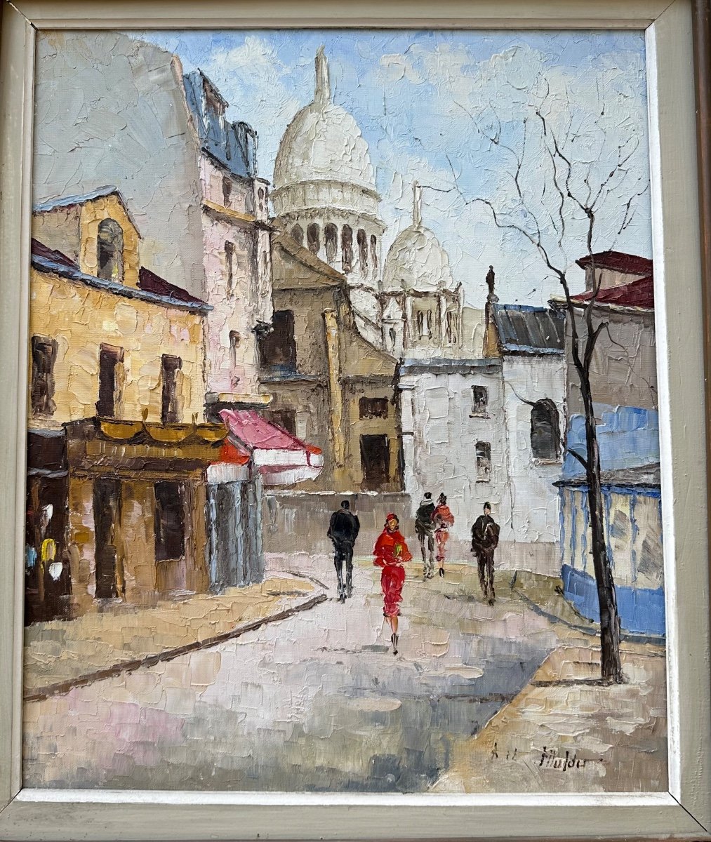 Montmartre Paris. La Place Du Tertre. Le Sacré Cœur. Huile Sur Toile . -photo-3