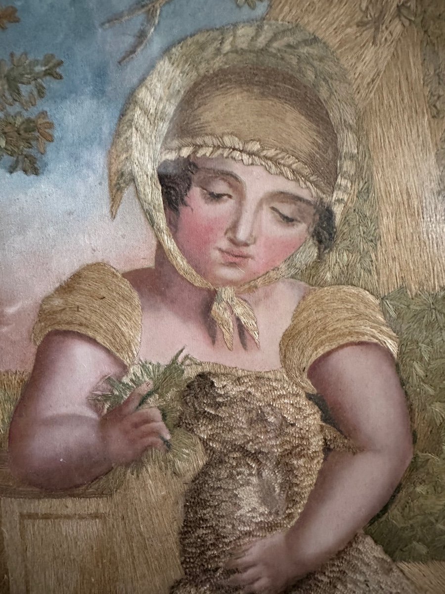 Broderie Religieuse. Saint Jean Baptiste. D’époque XIX ème. -photo-2