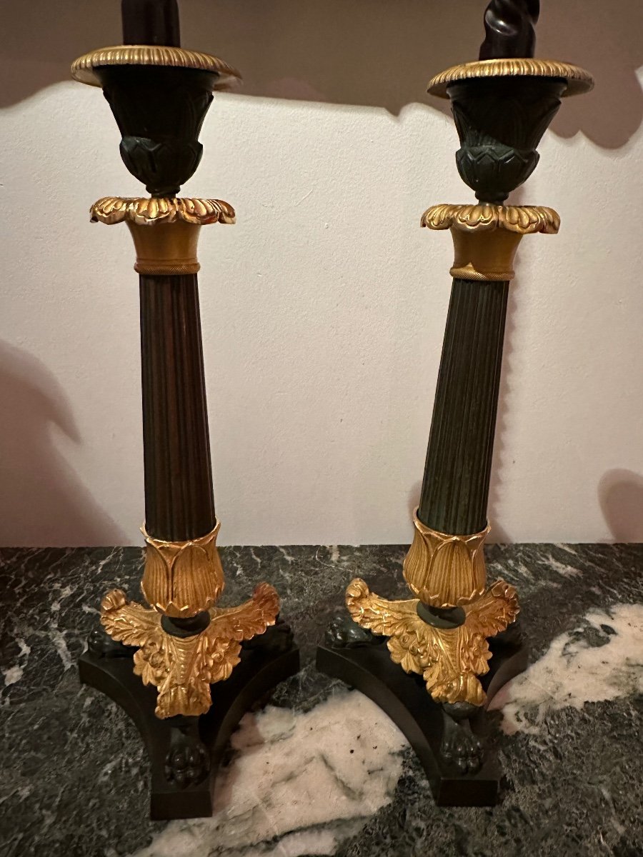 Pair Bronze Torches / Candlesticks.-photo-2
