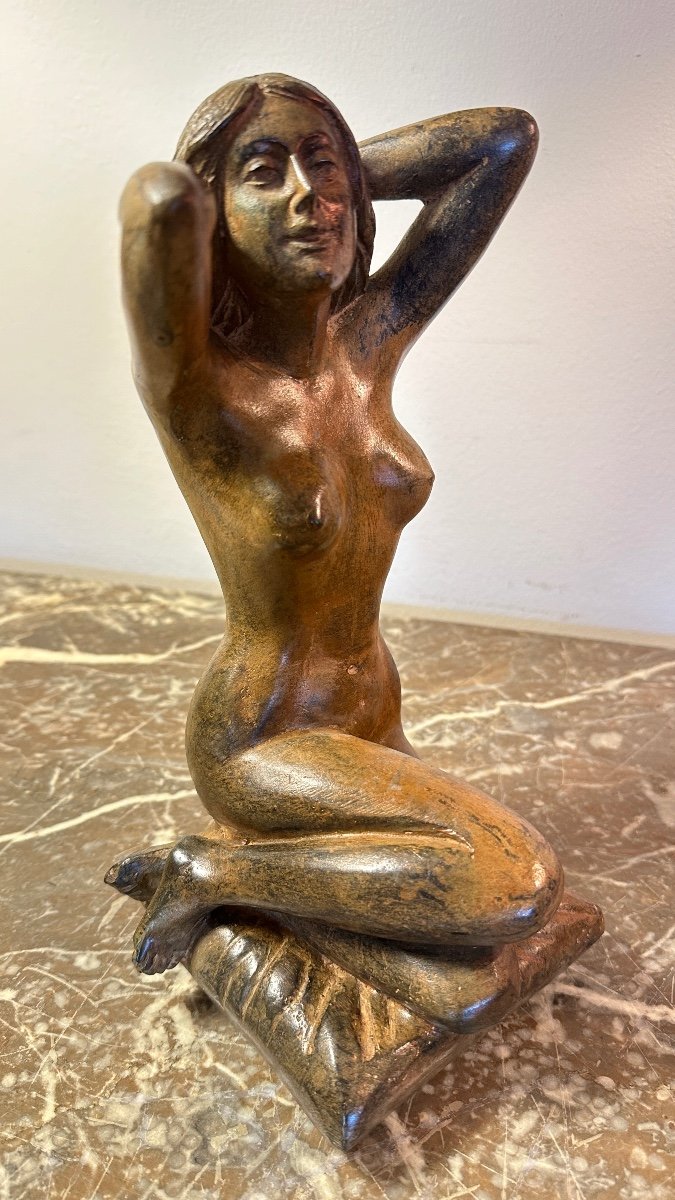 Bronze By Pierre Chenet. Woman Sitting. -photo-2