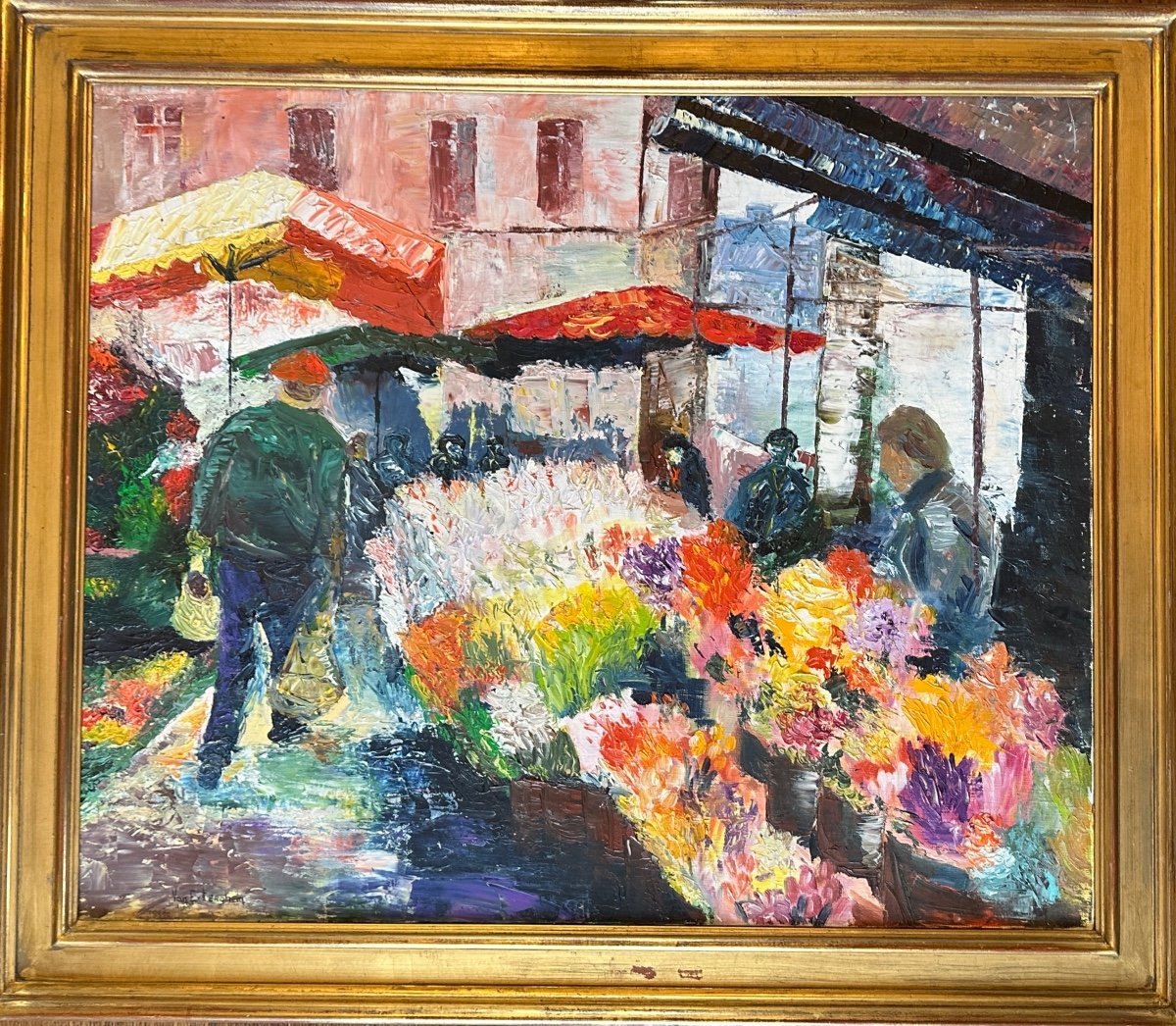 “the Flower Market” Oil On Canvas By Van Extergem 20th Century. 