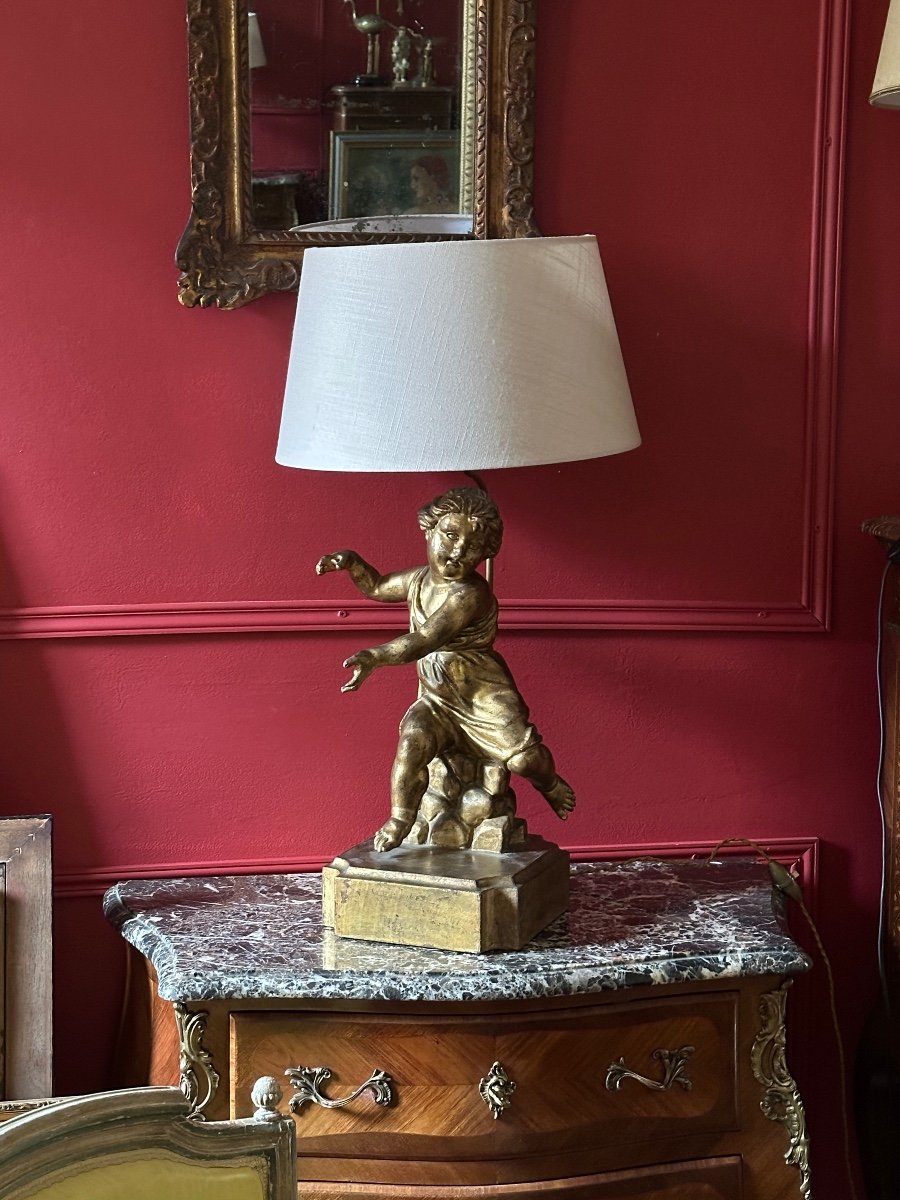 Lampe Amour Bois Doré D’epoque XIX ème. -photo-2
