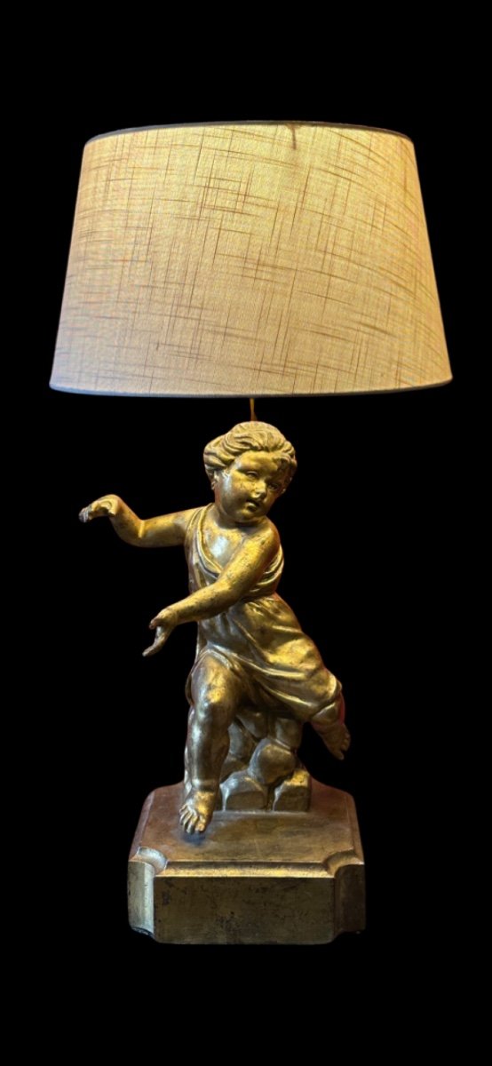 Lampe Amour Bois Doré D’epoque XIX ème. 