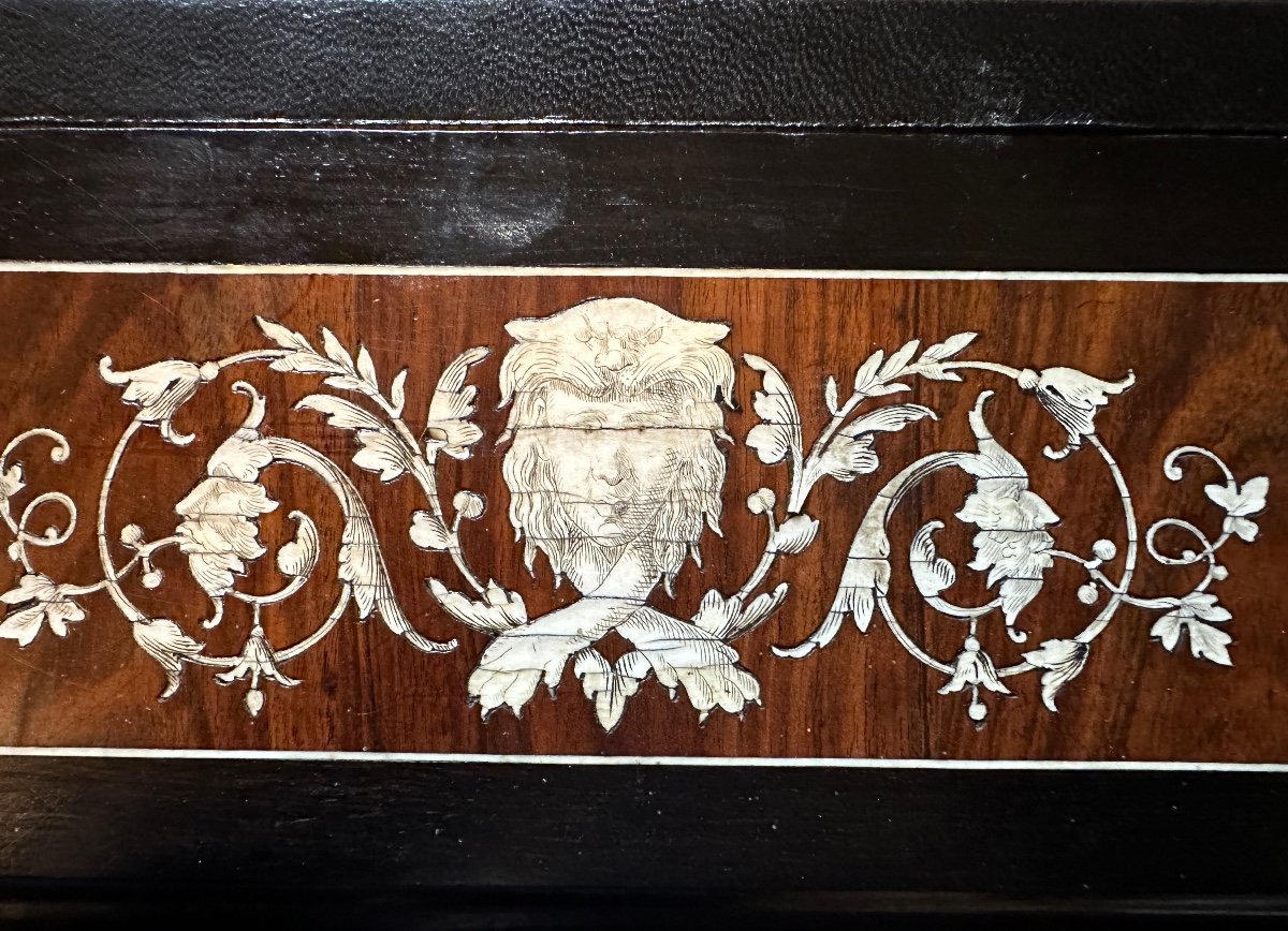 Ferdinando Pogliani Bureau Plat En Bois Noirci Et Marqueterie D’ivoire. -photo-2