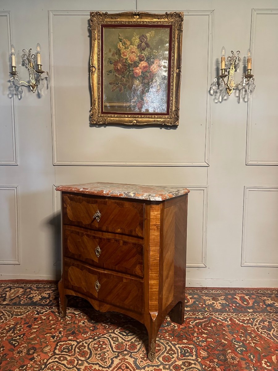 Petite Commode D’époque XVIII ème Estampillée A . Heurteaux  ,  En Marqueterie -photo-3