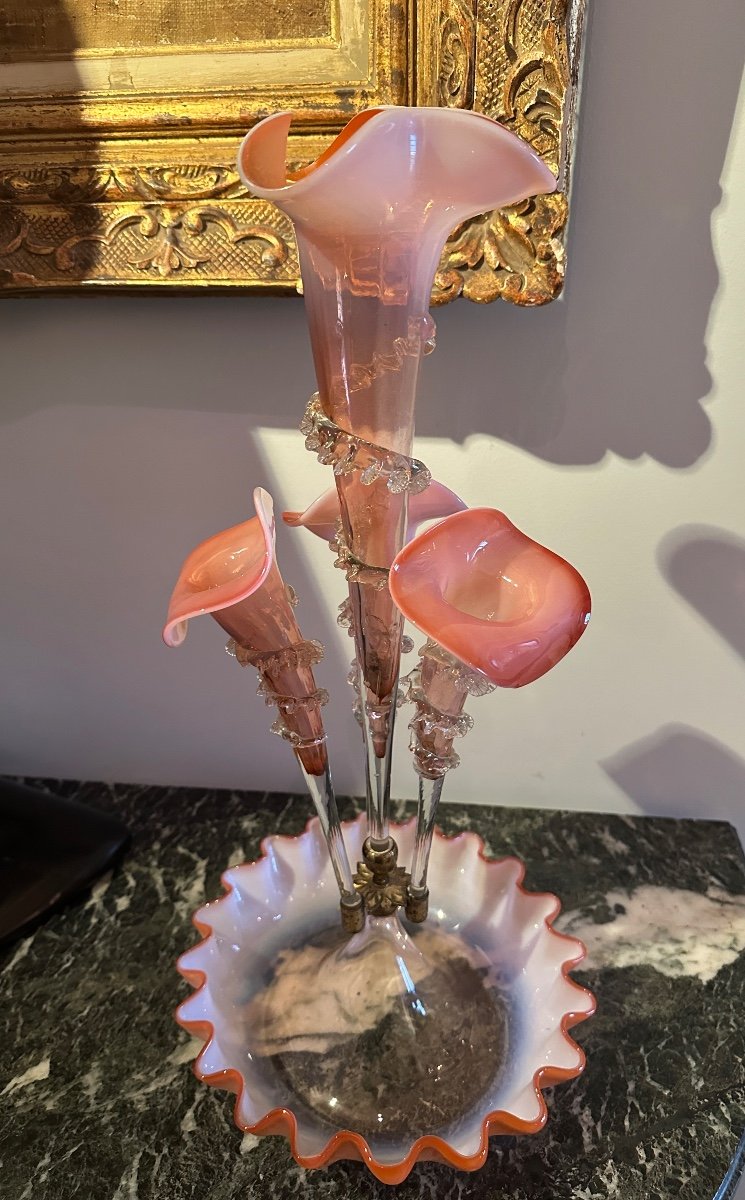 Large Tulip Tree, 19th Century Murano Glass Centerpiece. -photo-2