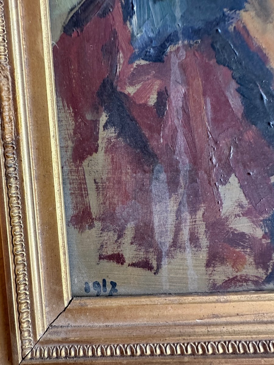 Portrait De Jeune Femme. Huile Sur Carton Datée 1912. -photo-4