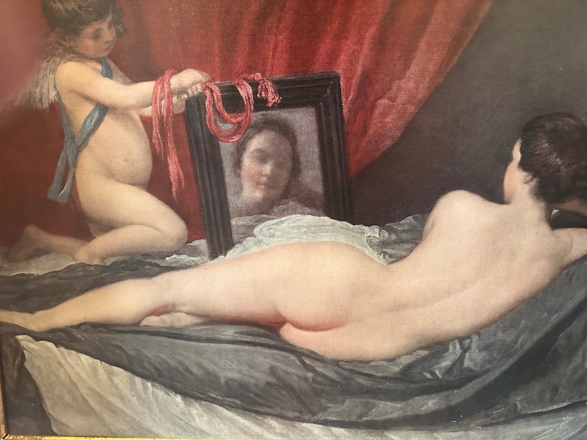 Nude Woman In Mirror. Oil On Canvas 20th Century. -photo-4