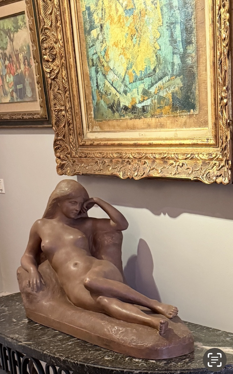Léon Bourgeois (1851-1925) Very Large Terracotta "young Girl Lying Down". -photo-6