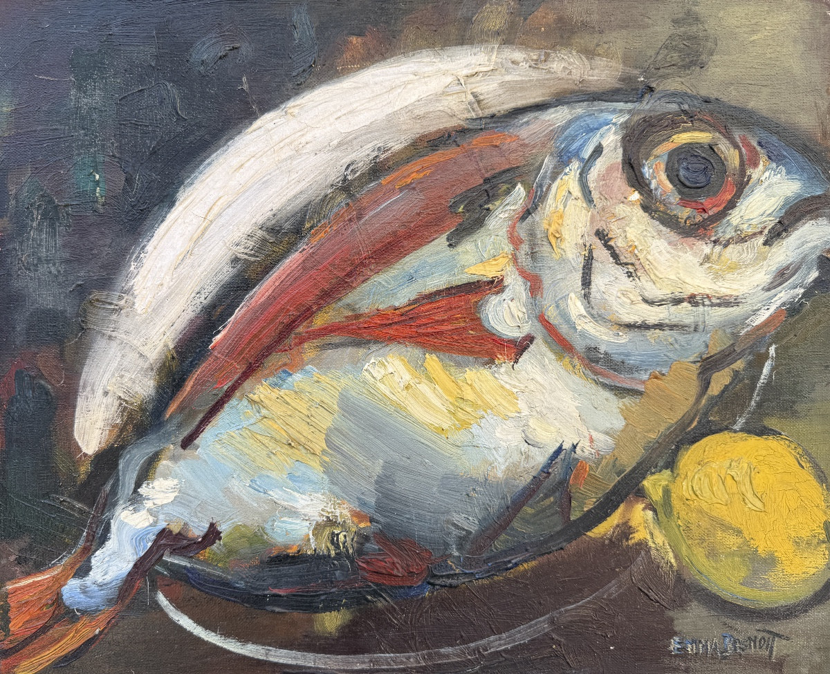 Emma Benoit "fish And Lemon" Oil On Canvas. -photo-2