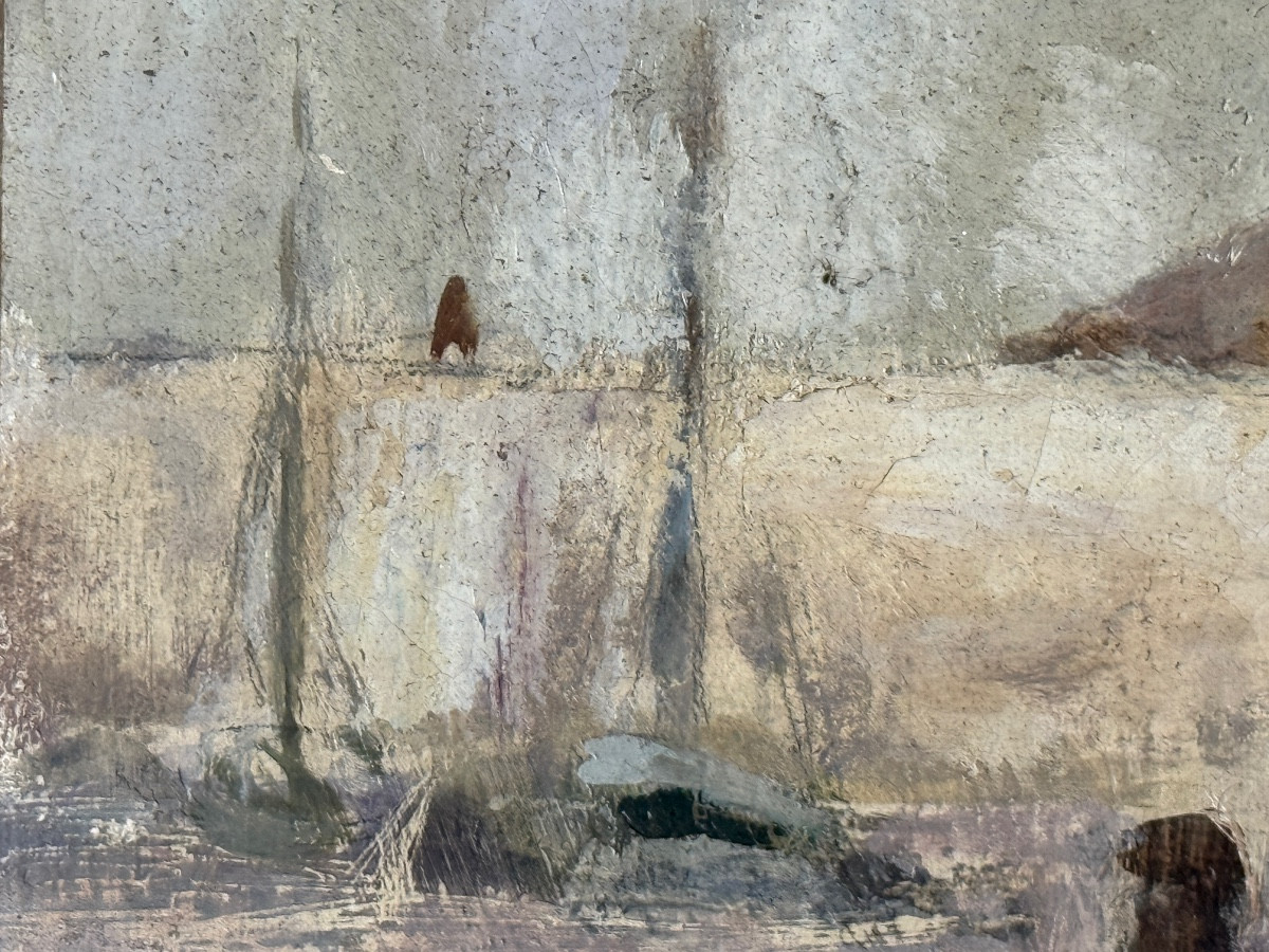 Kari Feuer Oil On Canvas "the Crowd On The Port". -photo-4