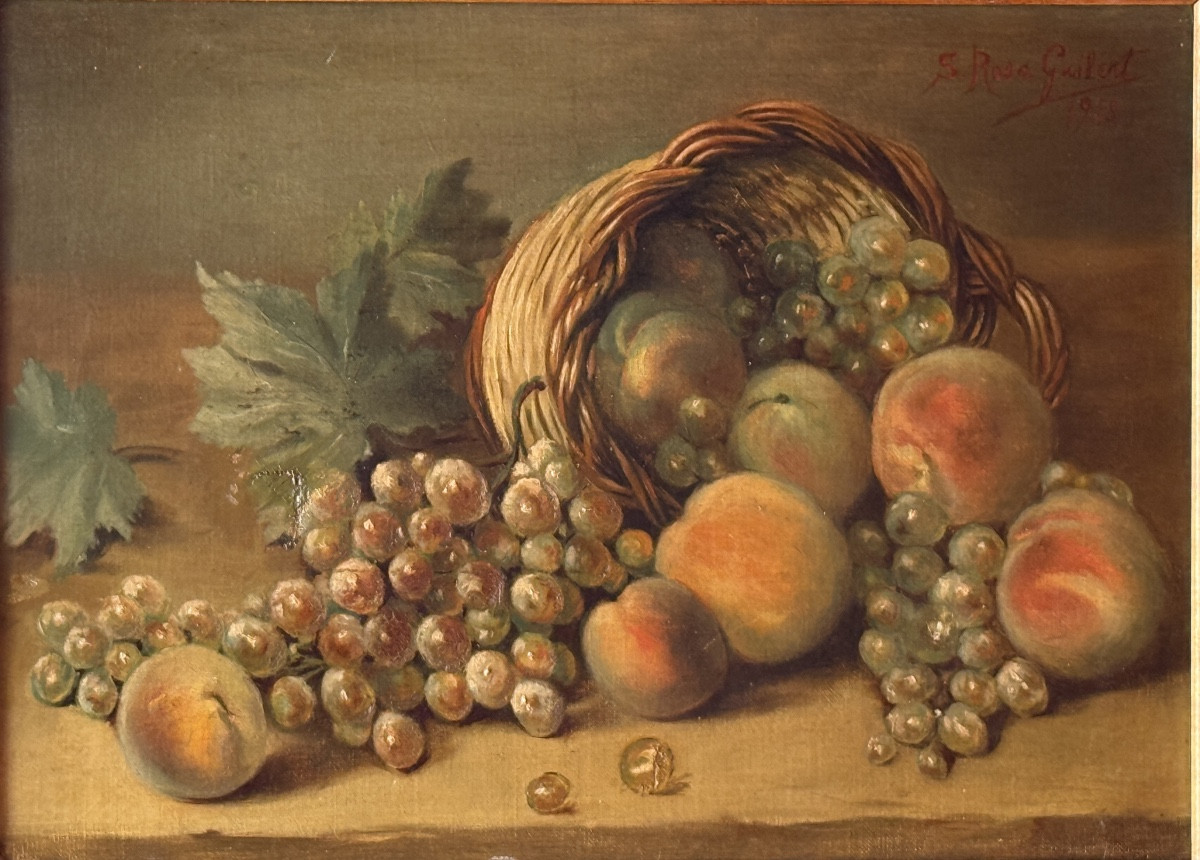 S.Rosa Guibert 1913.  Nature morte aux fruits. Huile sur toile. -photo-2