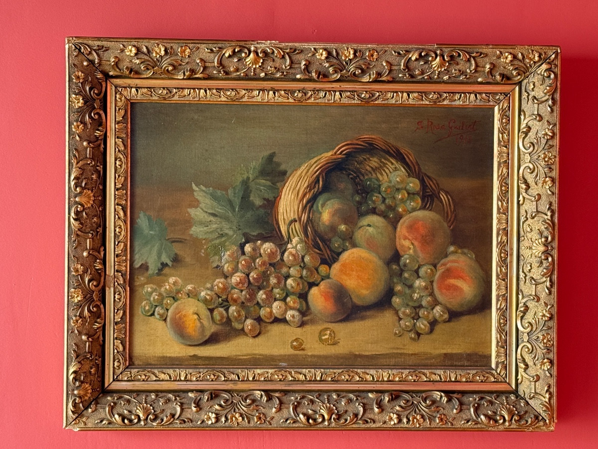 S.Rosa Guibert 1913.  Nature morte aux fruits. Huile sur toile. -photo-4