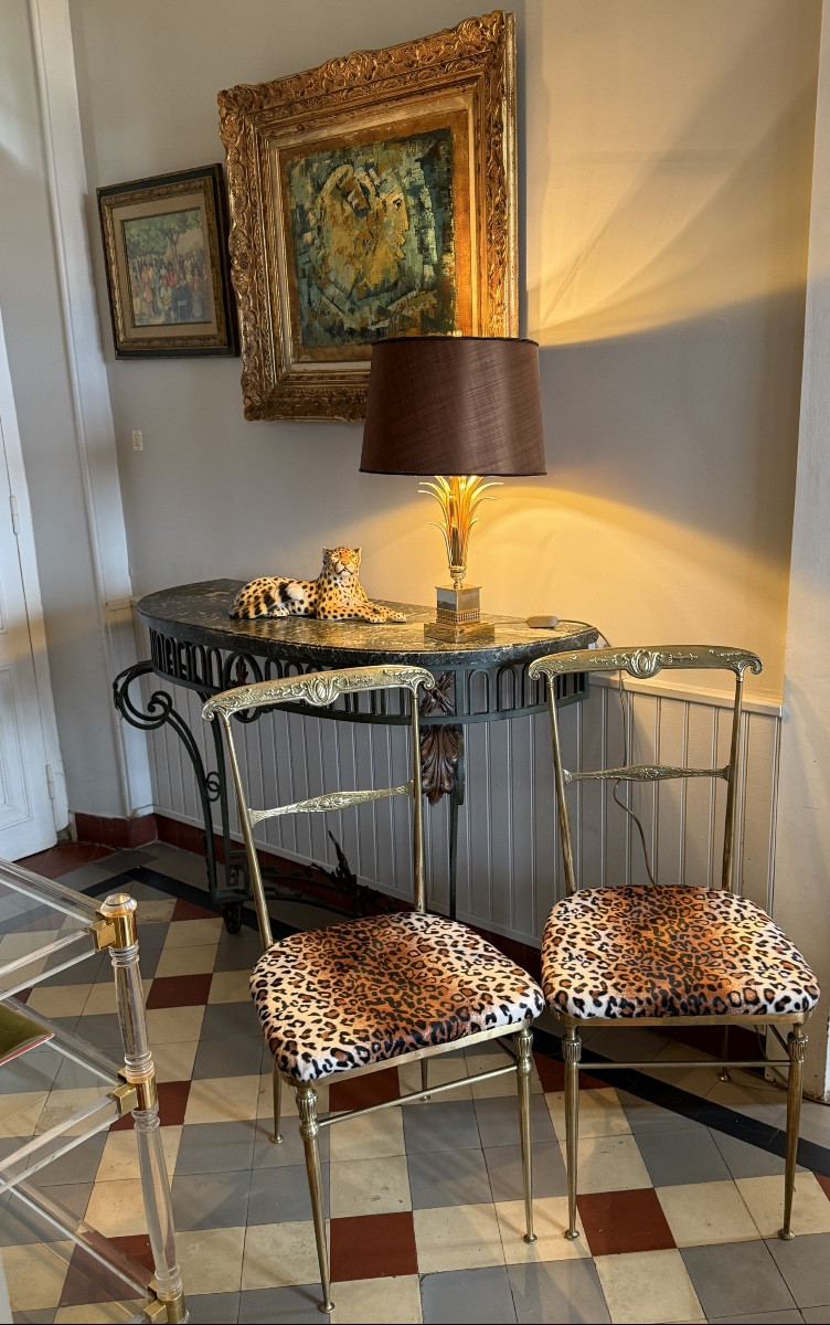 Paire de chaises en bronze, de style néo-classique, attribuées à la Maison Jansen. -photo-1