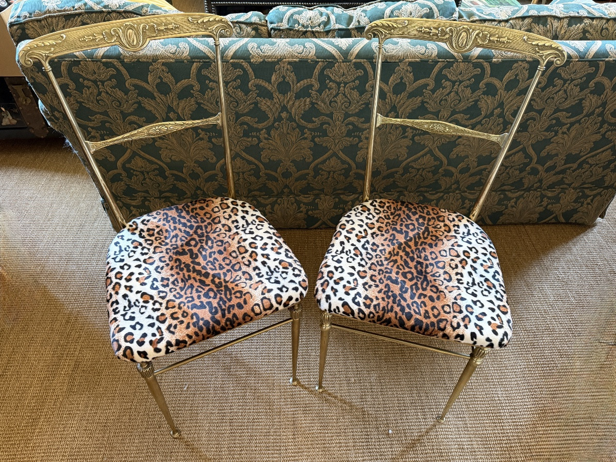 Paire de chaises en bronze, de style néo-classique, attribuées à la Maison Jansen. -photo-2