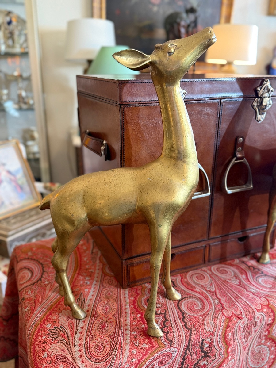 Paire de cerf et biche en laiton. Hollywood Regency ´1970. -photo-2