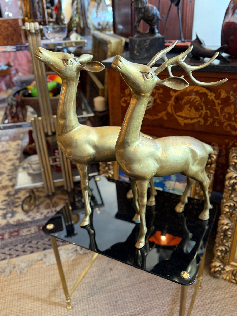 Paire de cerf et biche en laiton. Hollywood Regency ´1970. -photo-4