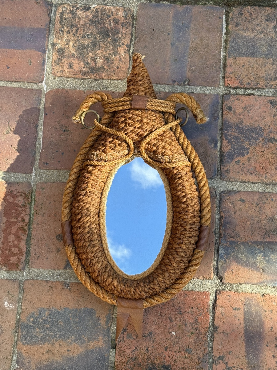 Rope And Leather Mirror By Audoux & Minet Mid 20th Century. -photo-2