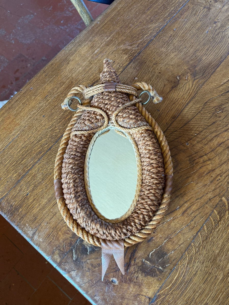 Rope And Leather Mirror By Audoux & Minet Mid 20th Century. -photo-2