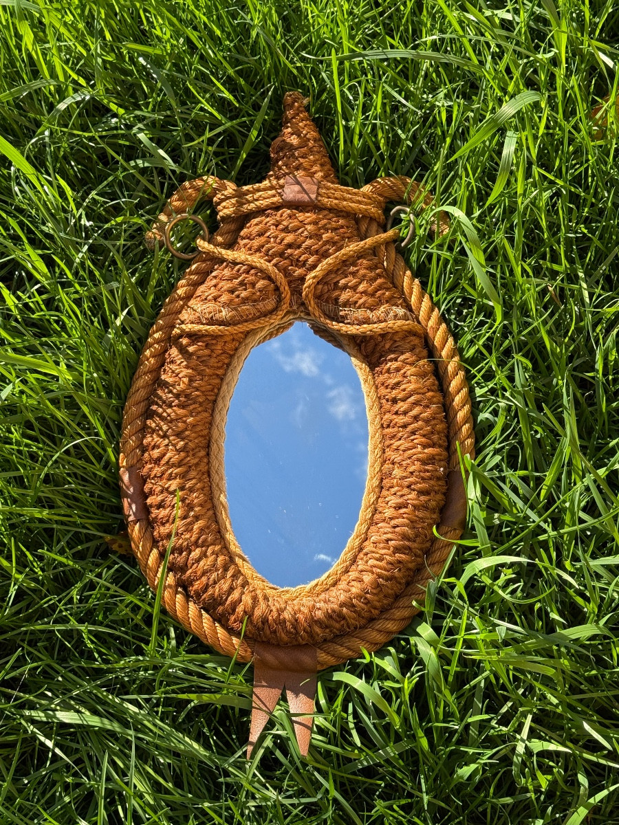 Rope And Leather Mirror By Audoux & Minet Mid 20th Century. 