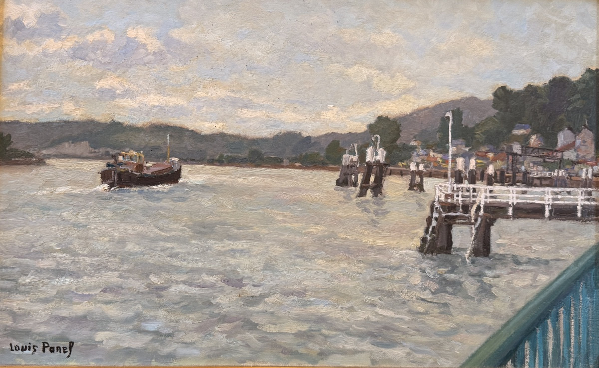 Louis Panel (1932 - 2018 ) "La Seine à Duclair ".  Huile sur toile. -photo-2