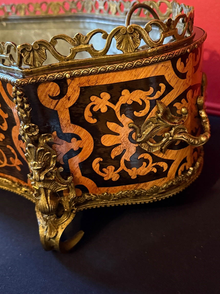 Grande jardinière en marqueterie, d'époque Napoléon III. -photo-1