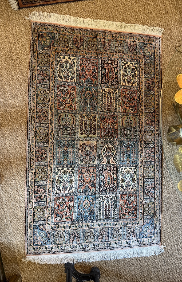 Tapis cachemire soie noué main. -photo-4