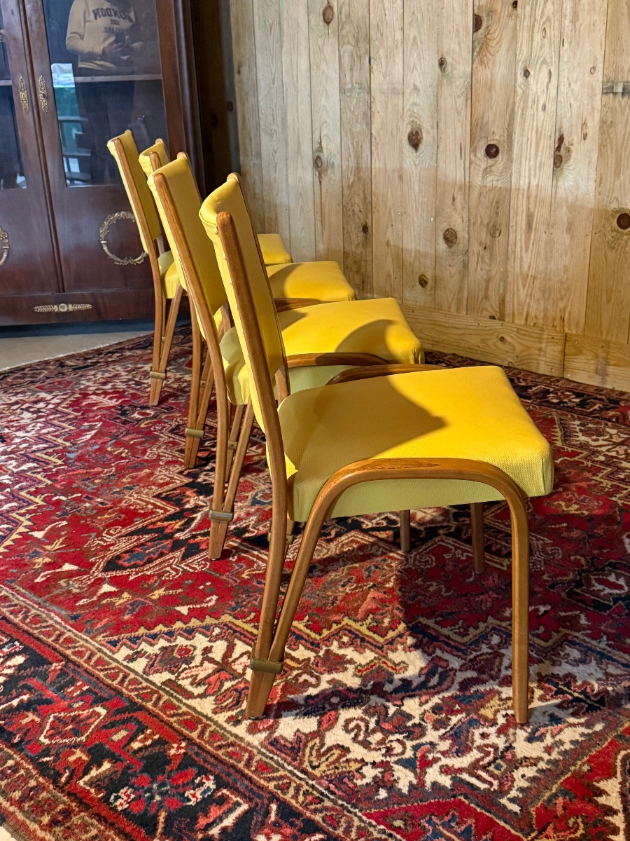 STEINER " Bow wood".  Suite de quatre chaises en frêne courbé. -photo-2